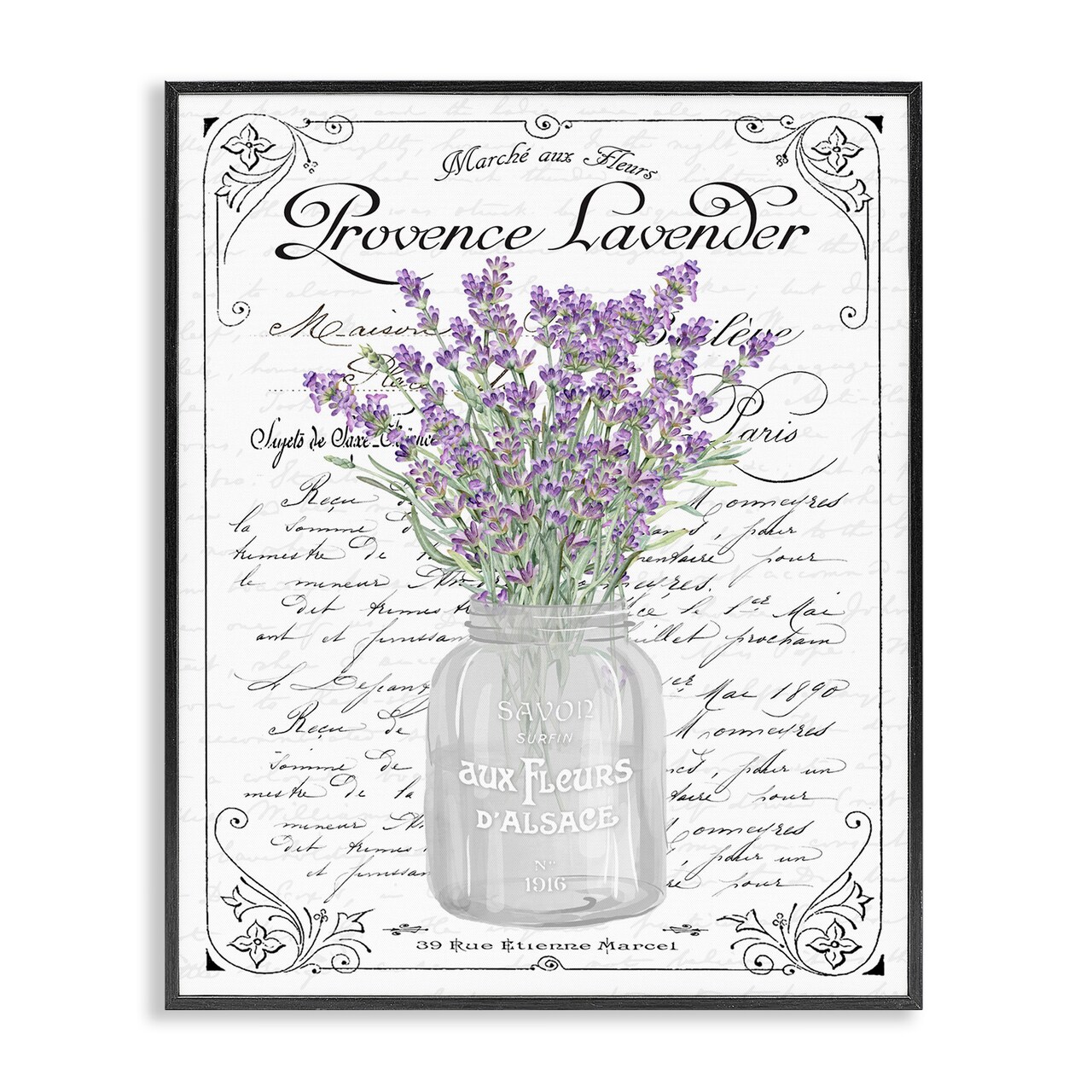 Stupell Industries Lavender Ornate French Script Framed Giclee Art